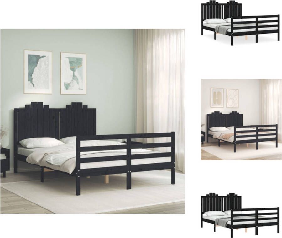 VidaXL Massief Grenenhouten Bedframe Functioneel Bed Afmeting- 195.5 x 145.5 x 110 cm Kleur- Zwart Bed