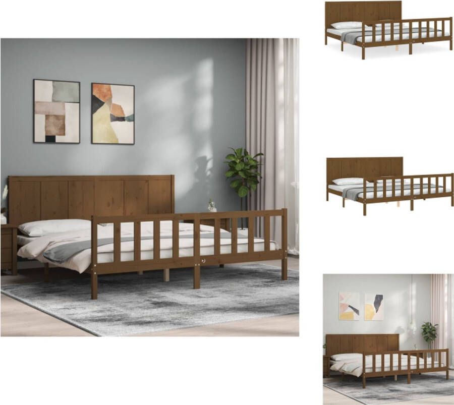 VidaXL Massief Grenenhouten Bedframe Functioneel Bedframe Afmeting- 205.5 x 205.5 x 100 cm Kleur- Honingbruin Bed