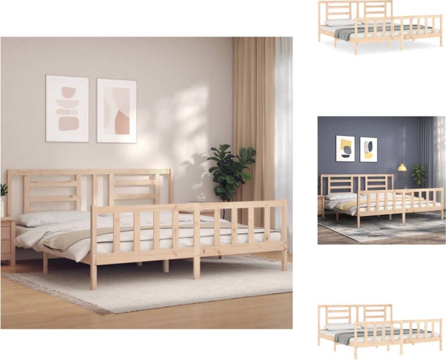 VidaXL Bedframe Massief grenenhout Multiplex lattenbodem Functioneel hoofd- en voeteneinde 205.5 x 185.5 x 100 cm 180 x 200 cm (6FT Super King) Montage vereist Bed - Foto 3