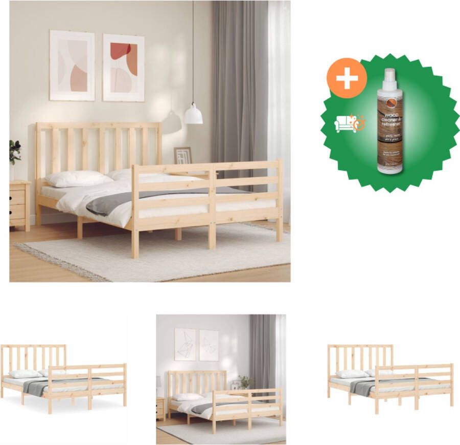VidaXL Massief grenenhouten bedframe Grenen 140 x 200 cm Multiplex lattenbodem Bed Inclusief Houtreiniger en verfrisser