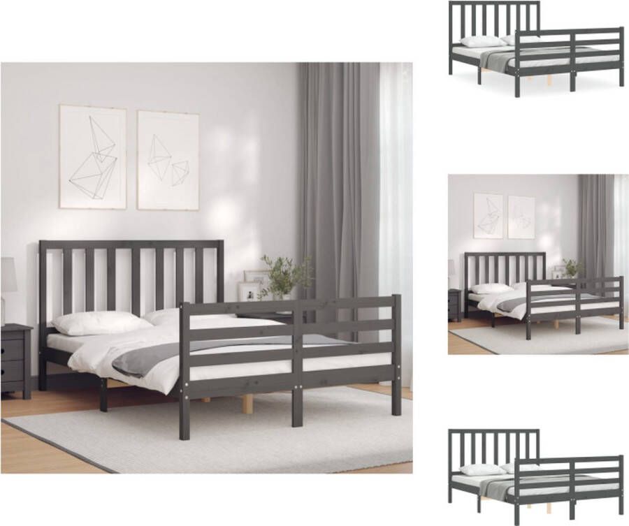 VidaXL Bedframe Bedframes Bed Tweepersoonsbed Bedframe met hoofdbord massief hout grijs 4FT6 Double - Foto 3