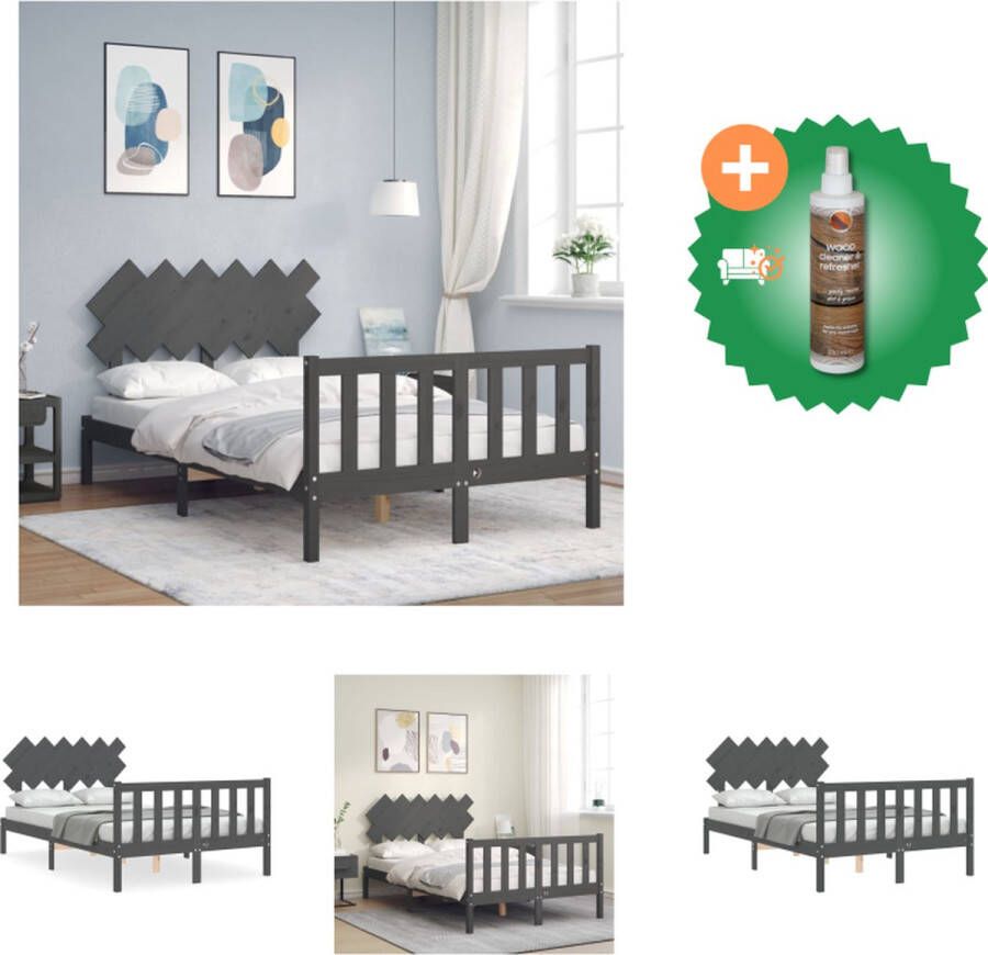 VidaXL Massief grenenhouten bedframe Grijs 195.5 x 140.5 x 81 cm (L x B x H) Multiplex lattenbodem Bed Inclusief Houtreiniger en verfrisser
