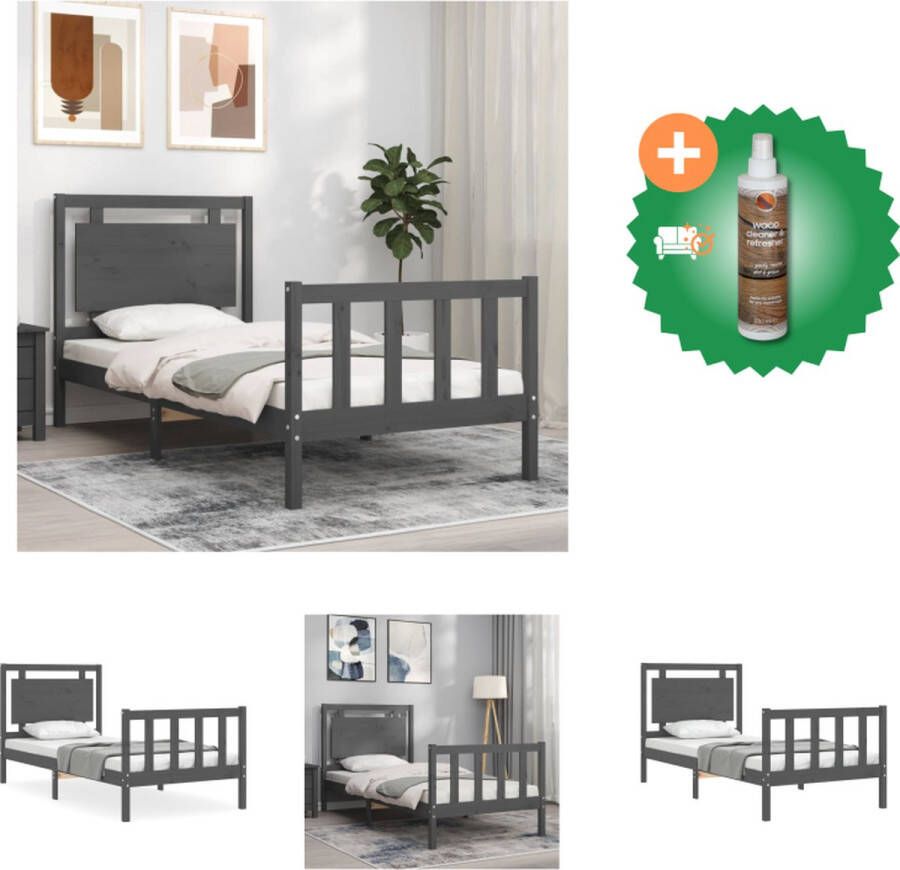 VidaXL Massief Grenenhouten Bedframe Grijs 195.5 x 80.5 x 100 cm Multiplex lattenbodem Bed Inclusief Houtreiniger en verfrisser