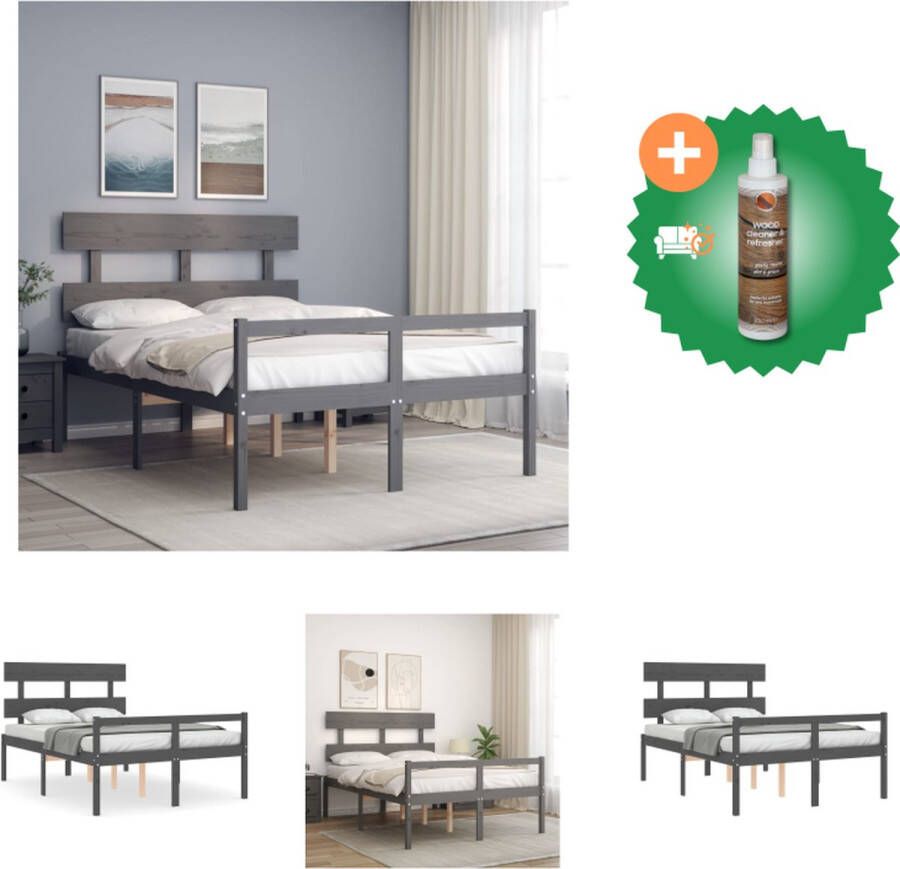 VidaXL Massief Grenenhouten Bedframe Grijs 195.5 x 140.5 x 100 cm Multiplex Lattenbodem Bed Inclusief Houtreiniger en verfrisser - Foto 3