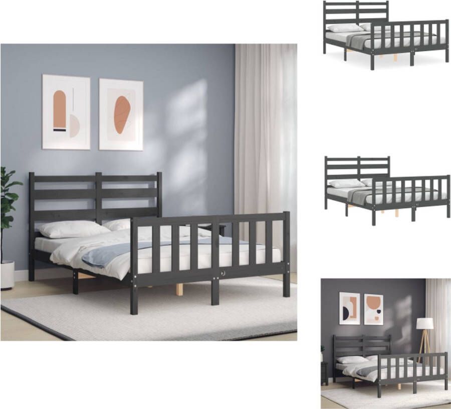 VidaXL Massief Grenenhouten Bedframe Grijs 196 x 140.5 x 100 cm Multiplex lattenbodem Bed