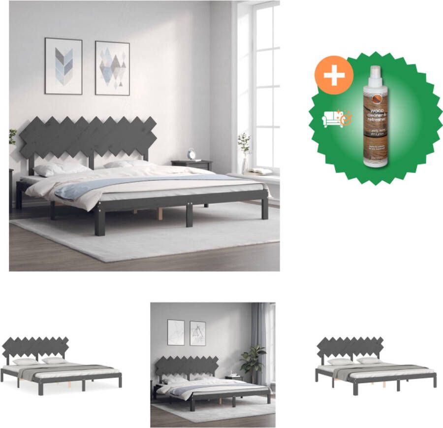 VidaXL Massief Grenenhouten Bedframe Grijs 203.5 x 183.5 x 80.5 cm Multiplex Lattenbodem Bed Inclusief Houtreiniger en verfrisser
