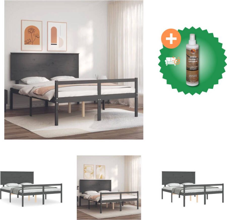 VidaXL Massief grenenhouten bedframe grijs 205.5 x 155.5 x 82.5 cm geschikt voor 150 x 200 cm matras montag vereist Bed Inclusief Houtreiniger en verfrisser