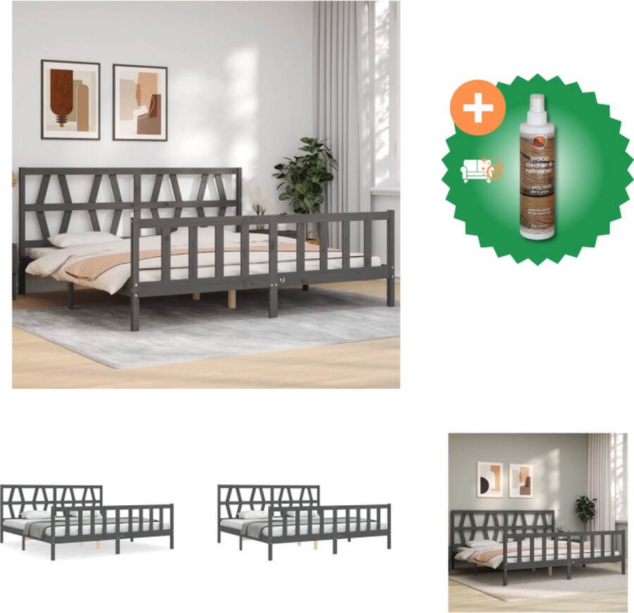 VidaXL Grenenhouten Bedframe Grijs 205.5 x 185.5 x 100 cm (LxBxH) Multiplex lattenbodem Functioneel hoofd- en voeteneinde Excl matras Montage vereist Bed Inclusief Houtreiniger en verfrisser - Foto 2