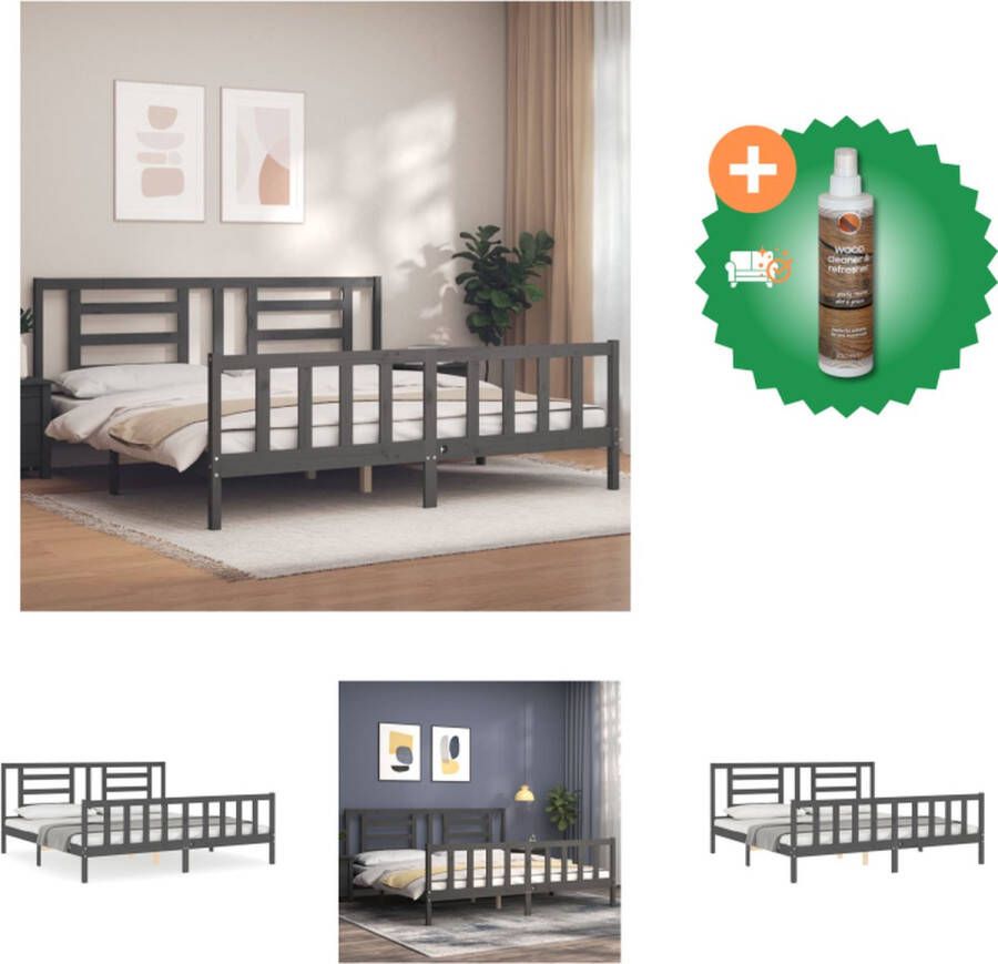 VidaXL Massief grenenhouten bedframe Grijs 205.5 x 185.5 x 80.5 cm Geschikt voor 180 x 200 cm matras Met functioneel hoofd- en voeteneinde Montage vereist Bed Inclusief Houtreiniger en verfrisser - Foto 2