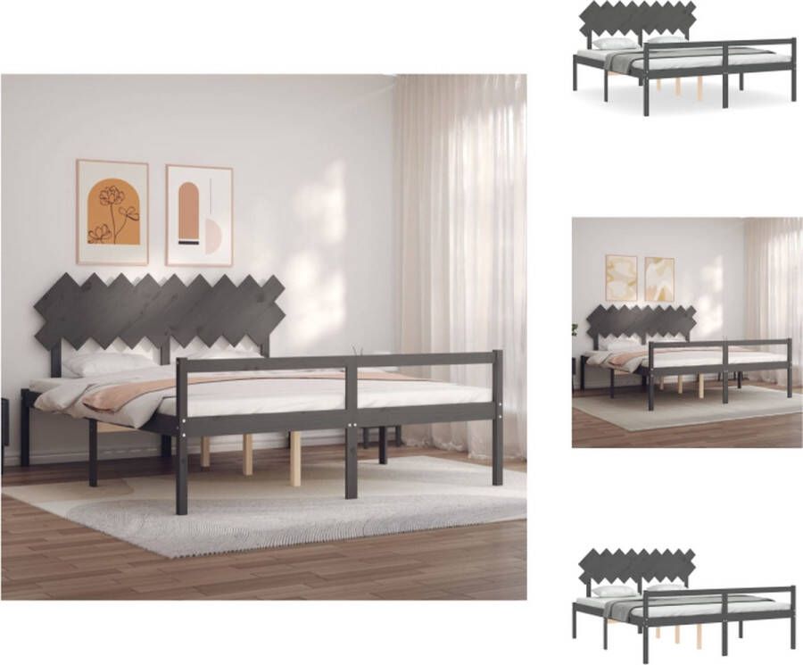 VidaXL Massief grenenhouten bedframe Grijs 205.5 x 185.5 x 80.5 cm Geschikt voor 180 x 200 cm matras Met functioneel hoofd- en voeteneinde Montage vereist Bed