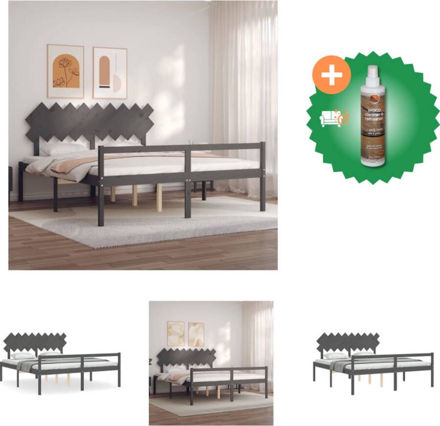 VidaXL Massief grenenhouten bedframe Grijs 205.5 x 185.5 x 80.5 cm Geschikt voor 180 x 200 cm matras Met functioneel hoofd- en voeteneinde Montage vereist Bed Inclusief Houtreiniger en verfrisser