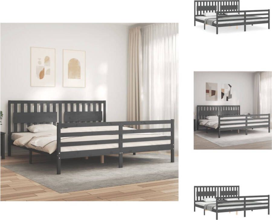 VidaXL Massief grenenhouten bedframe Grijs 205.5 x 205.5 x 100 cm Inclusief functioneel hoofd- en voeteneinde Montage vereist Bed - Foto 5