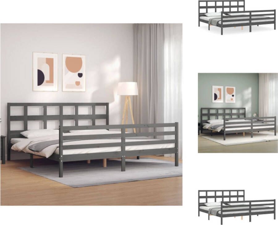 VidaXL Massief Grenenhouten Bedframe Grijs 205.5 x 205.5 x 100 cm Multiplex Lattenbodem Bed