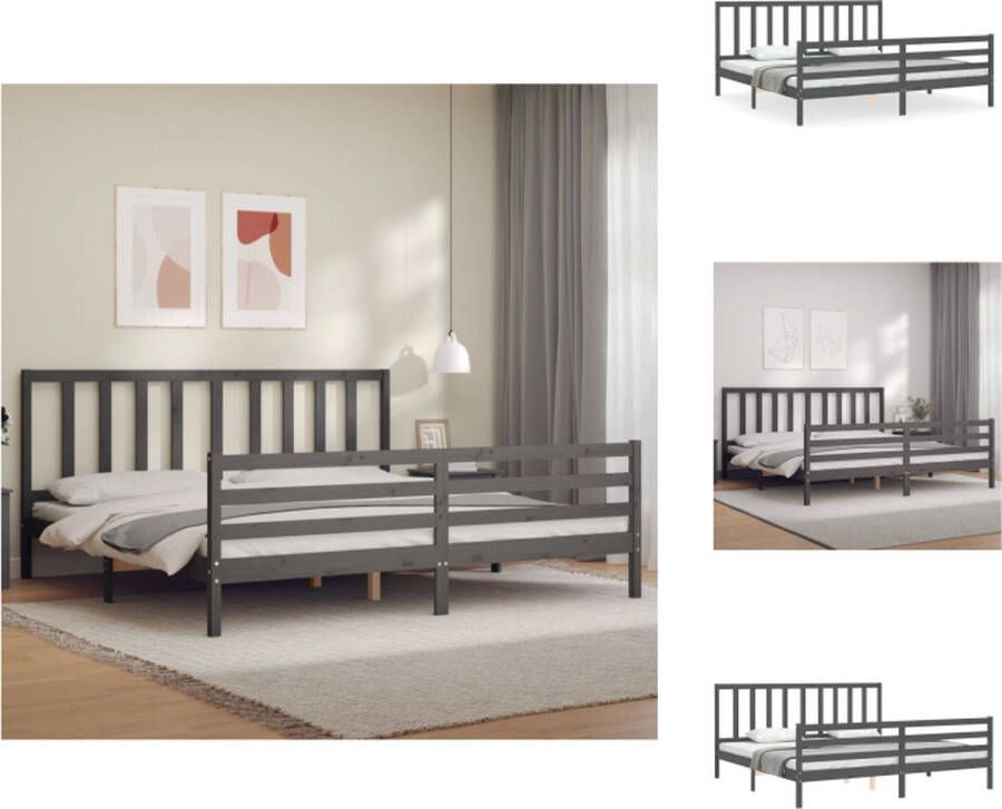 VidaXL Massief Grenenhouten Bedframe Grijs 205.5 x 205.5 x 100 cm Multiplex lattenbodem Bed