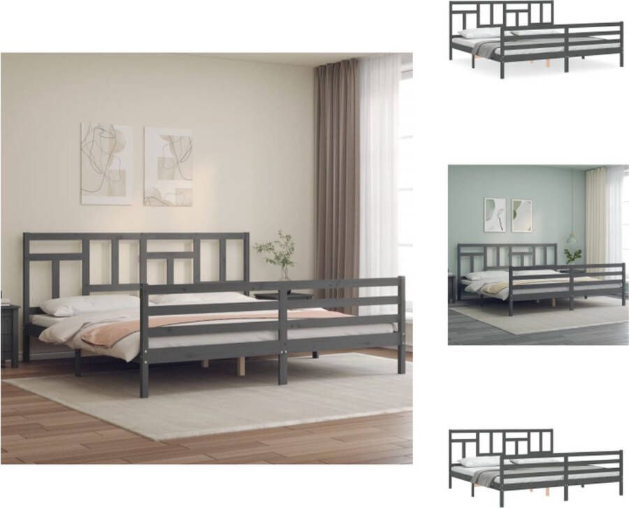 VidaXL Massief grenenhouten bedframe Grijs 205.5 x 205.5 x 100 cm Multiplex lattenbodem Bed