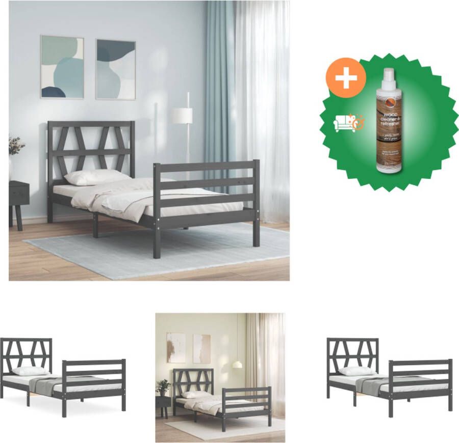 vidaXL Massief grenenhouten bedframe grijs 205.5 x 95.5 x 100 cm Multiplex lattenbodem Bed Inclusief Houtreiniger en verfrisser