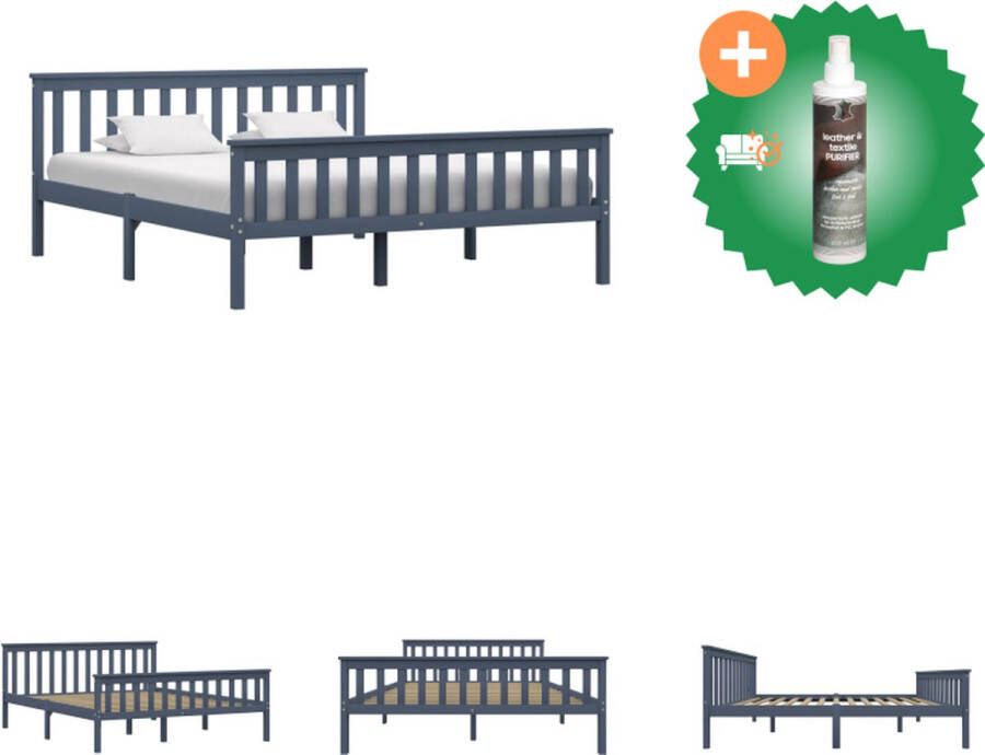 VidaXL Massief Grenenhouten Bedframe Grijs 208 x 168 x 82 cm Voor Matras 160 x 200 cm Bed Inclusief Reiniger