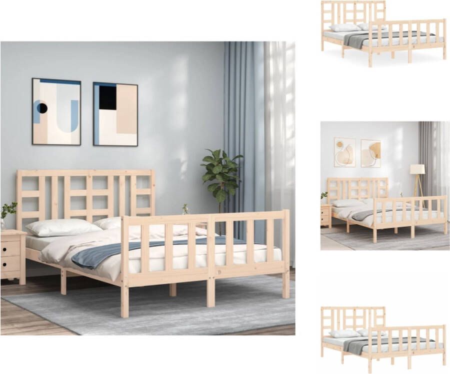VidaXL Grenenhouten Bedframe Massief Grenenhout Multiplex Lattenbodem Functioneel Hoofd- en Voeteneinde 205.5 x 165.5 x 100 cm 160 x 200 cm Montage vereist Bed - Foto 4