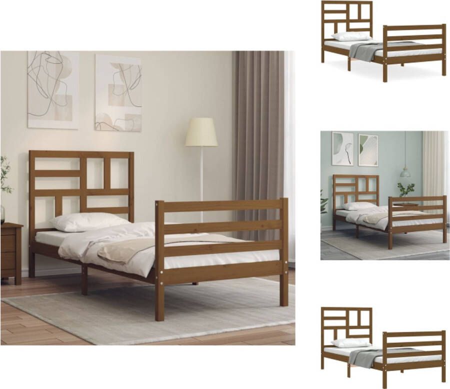 VidaXL Massief Grenenhouten Bedframe Honey Brown 205.5 x 95.5 x 104 cm (L x B x H) Met Multiplex Lattenbodem Bed