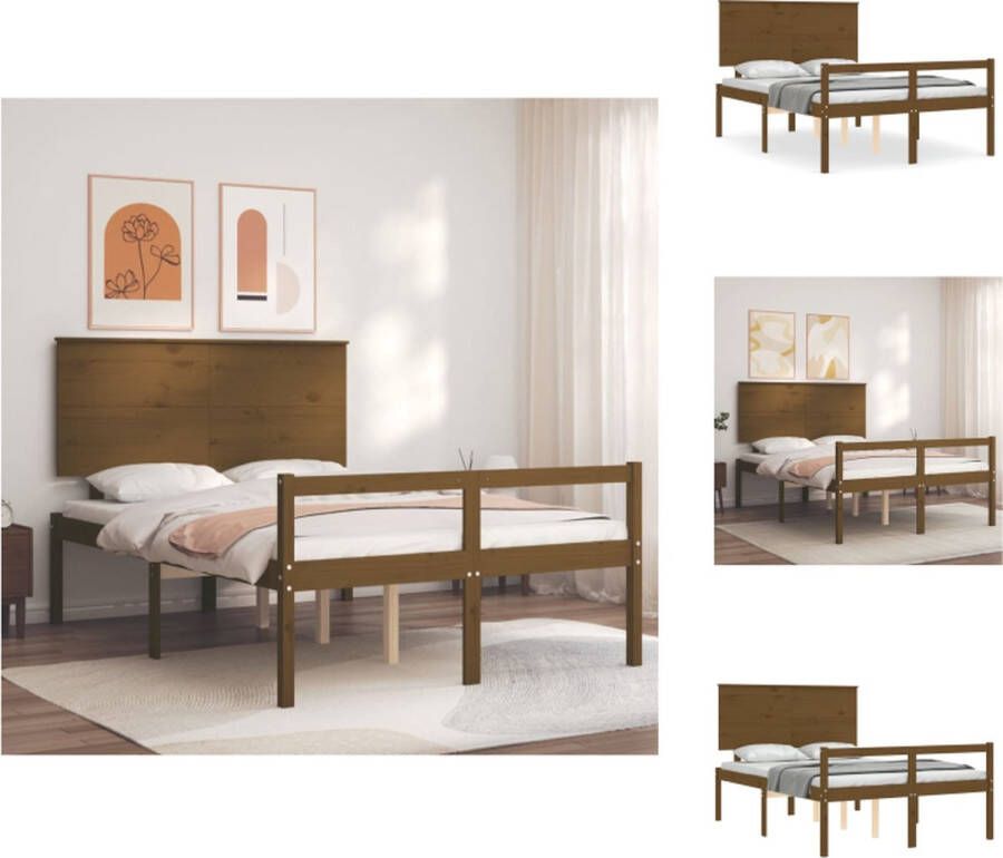VidaXL Seniorenbed Seniorenbedden Senioren Bed Bedframe Seniorenbed met hoofdbord massief hout honingbruin - Foto 2