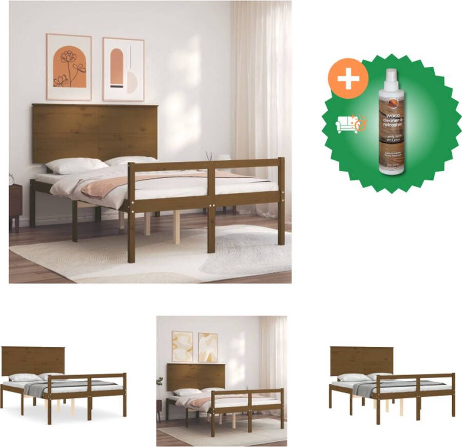 VidaXL Massief Grenenhouten Bedframe Honingbruin 135 x 190 cm Multiplex Lattenbodem Bed Inclusief Houtreiniger en verfrisser - Foto 2