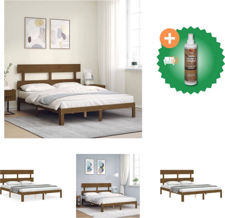 VidaXL Massief Grenenhouten Bedframe Honingbruin 203.5 x 163.5 x 81 cm Multiplex Lattenbodem Matras niet inbegrepen Montage vereist Bed Inclusief Houtreiniger en verfrisser