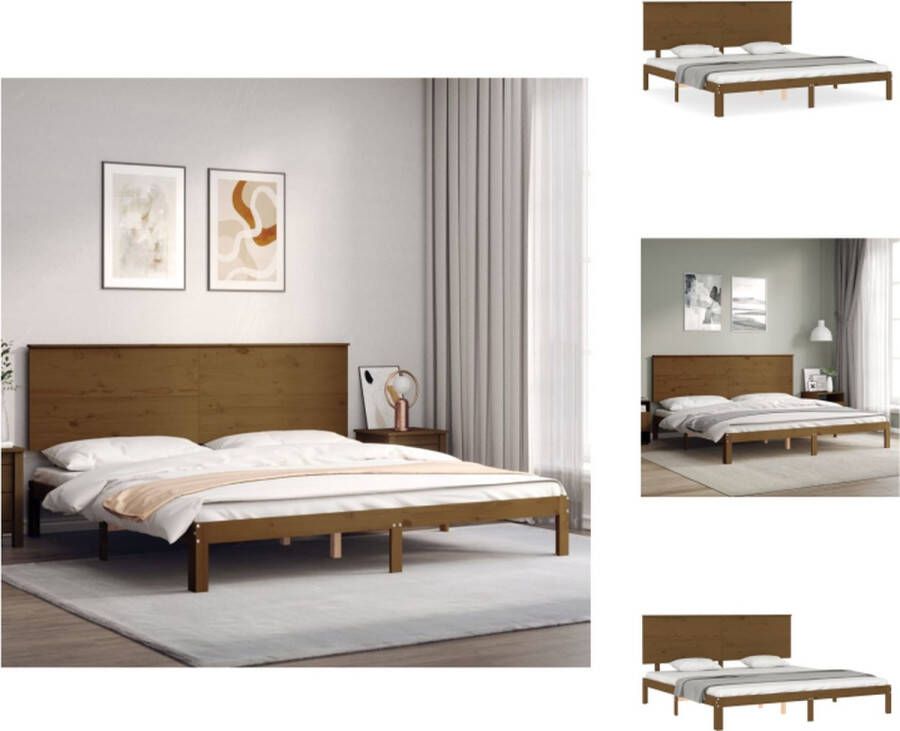 VidaXL Massief grenenhouten Bedframe Honingbruin 203.5 x 203.5 x 82.5 cm Multiplex lattenbodem Bed
