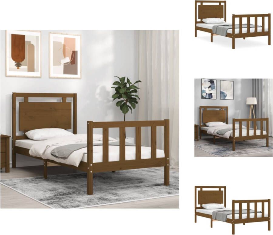 VidaXL Massief grenenhouten bedframe Honingbruin 205.5 x 105.5 x 100 cm Multiplex lattenbodem Bed