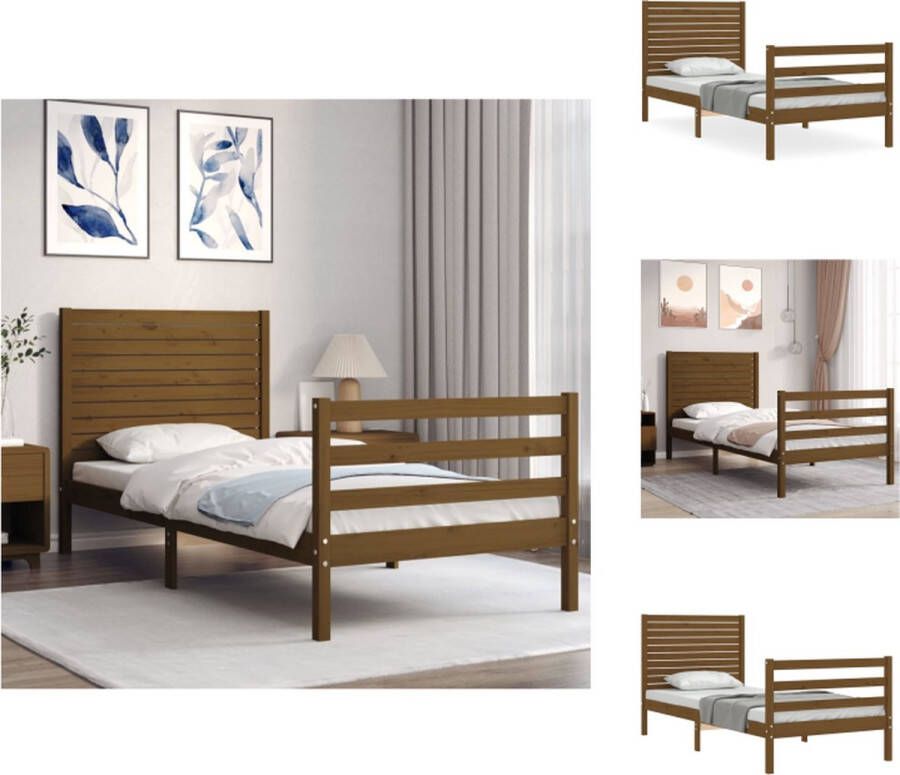 VidaXL Massief Grenenhouten Bedframe Honingbruin 205.5 x 105.5 x 100 cm Voor Matras 100 x 200 cm Montage vereist Bed