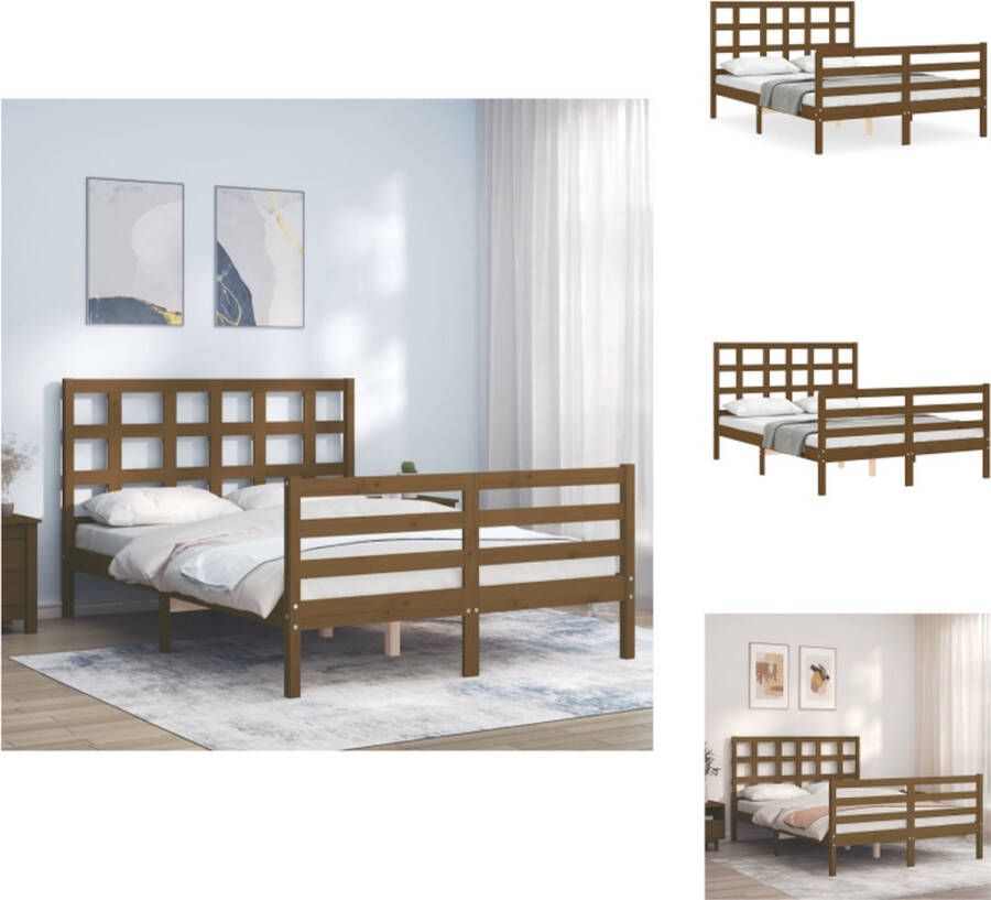 vidaXL Massief Grenenhouten Bedframe Honingbruin 205.5 x 125.5 x 100 cm Met Multiplex Lattenbodem Bed