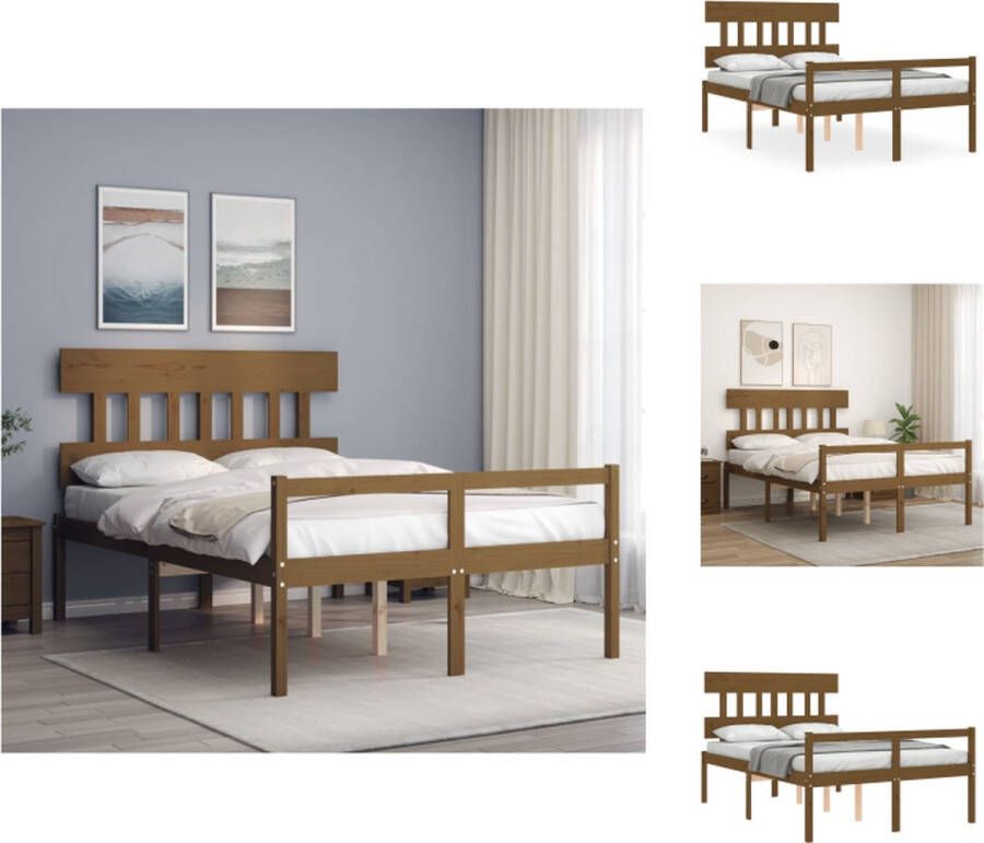 VidaXL Massief grenenhouten bedframe honingbruin 205.5 x 125.5 x 81 cm multiplex lattenbodem Bed