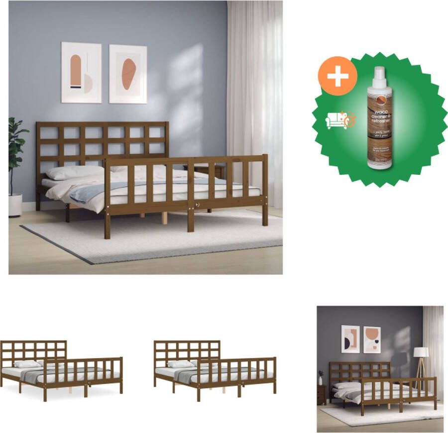 VidaXL Massief Grenenhouten Bedframe Honingbruin 205.5 x 155.5 x 100 cm Multiplex lattenbodem Bed Inclusief Houtreiniger en verfrisser