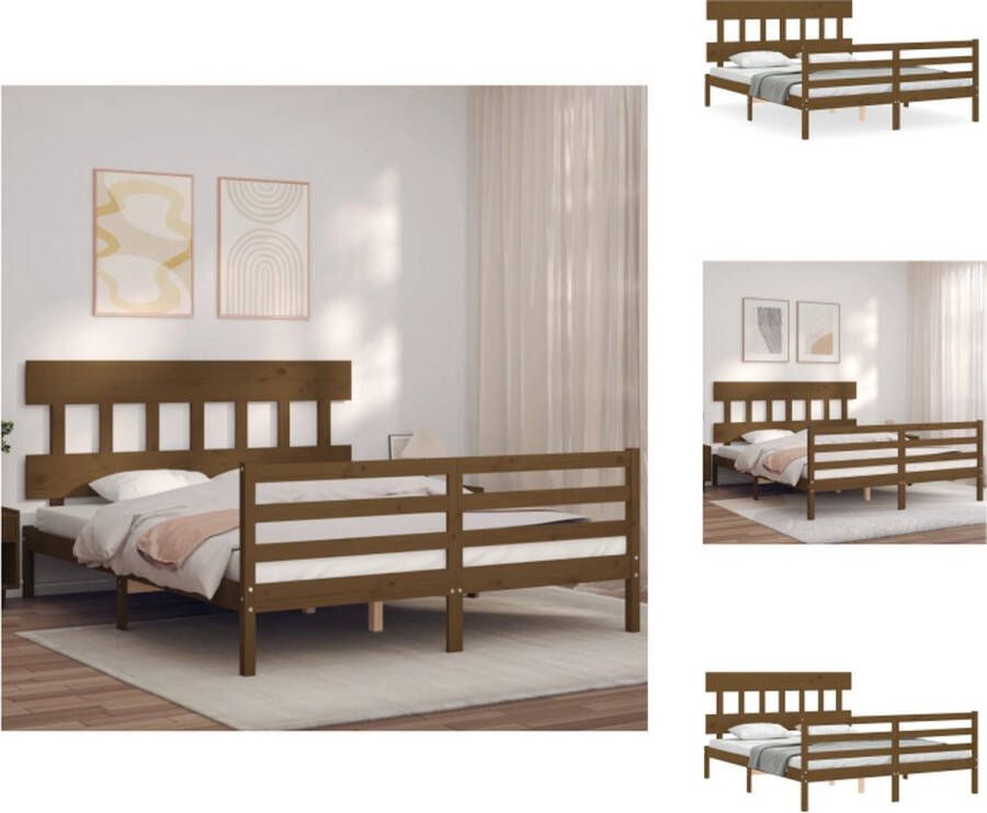 VidaXL Massief Grenenhouten Bedframe Honingbruin 205.5 x 165.5 x 81 cm Geschikte matras- 160 x 200 cm Montage vereist Bed