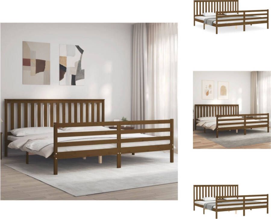 VidaXL Bedframe Bedframes Bed Tweepersoonsbed Bedframe met hoofdbord massief hout honingbruin 200x200 cm - Foto 2