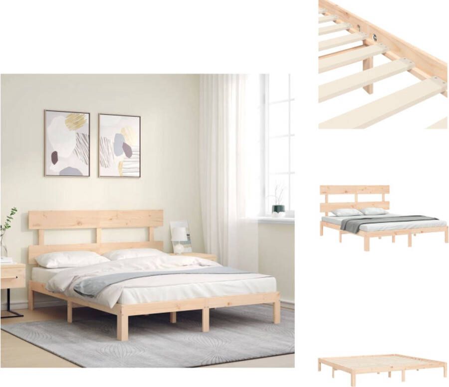 VidaXL Massief Grenenhouten Bedframe King Size (150 x 200 cm) Met Multiplex Lattenbodem Bed