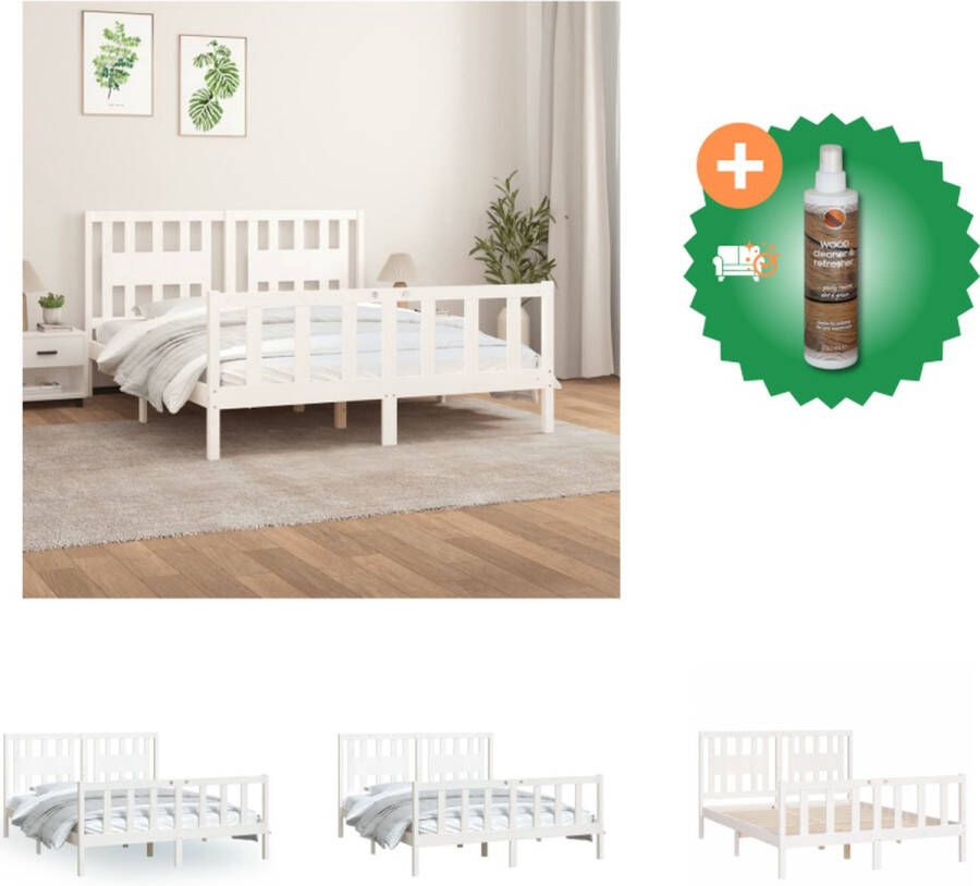 VidaXL Bedframe met hoofdbord grenenhout wit 150x200 cm 5FT King Size Bed Inclusief Houtreiniger en verfrisser
