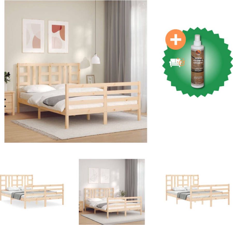 VidaXL Massief Grenenhouten Bedframe Multiplex Lattenbodem 205.5 x 165.5 x 100 cm Geschikt voor 160 x 200 cm Matras Montage vereist Bed Inclusief Houtreiniger en verfrisser