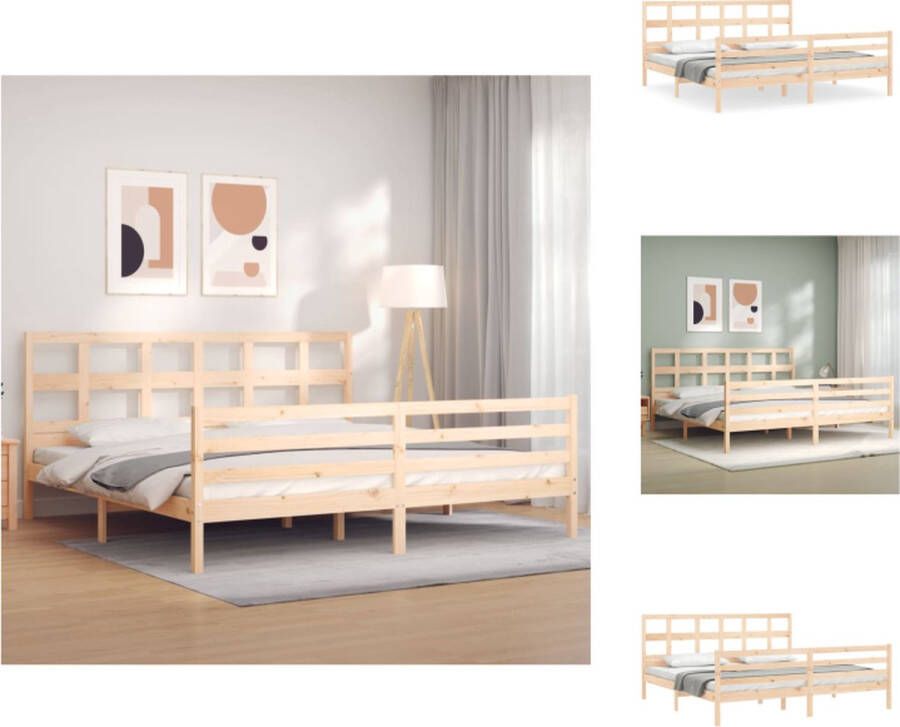 VidaXL Massief Grenenhouten Bedframe Multiplex Lattenbodem 205.5 x 185.5 x 100 cm 180 x 200 cm Onbehandeld Montage vereist Bed
