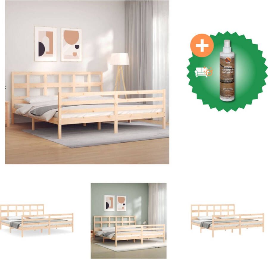 VidaXL Massief Grenenhouten Bedframe Multiplex Lattenbodem 205.5 x 185.5 x 100 cm 180 x 200 cm Onbehandeld Montage vereist Bed Inclusief Houtreiniger en verfrisser