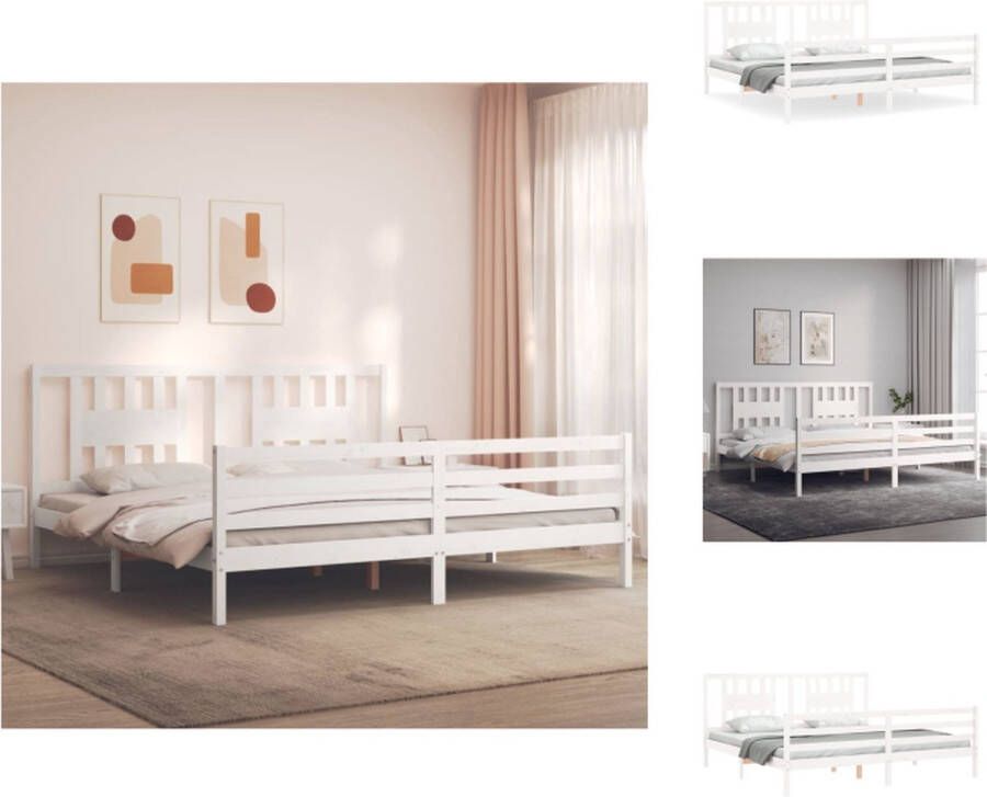 VidaXL Massief Grenenhouten Bedframe Multiplex Lattenbodem 205.5 x 185.5 x 100 cm Wit 180 x 200 cm (6FT Super King) Bed - Foto 3