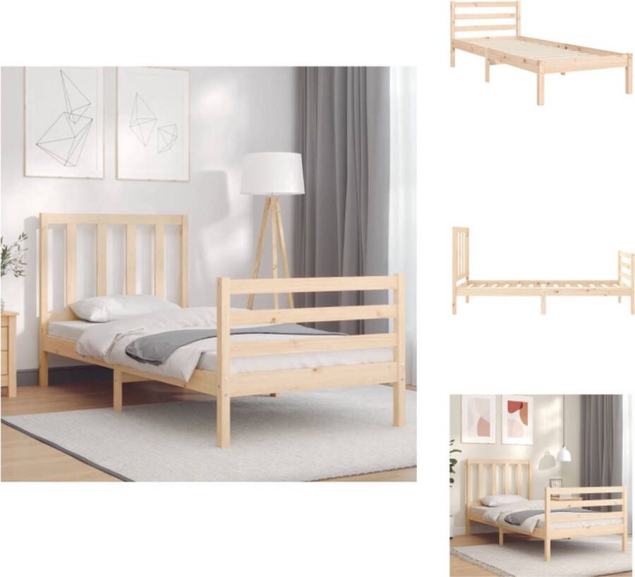 VidaXL Massief Grenenhouten Bedframe Multiplex Lattenbodem Functioneel hoofd- en voeteneinde 195.5 x 80.5 x 100 cm Bed