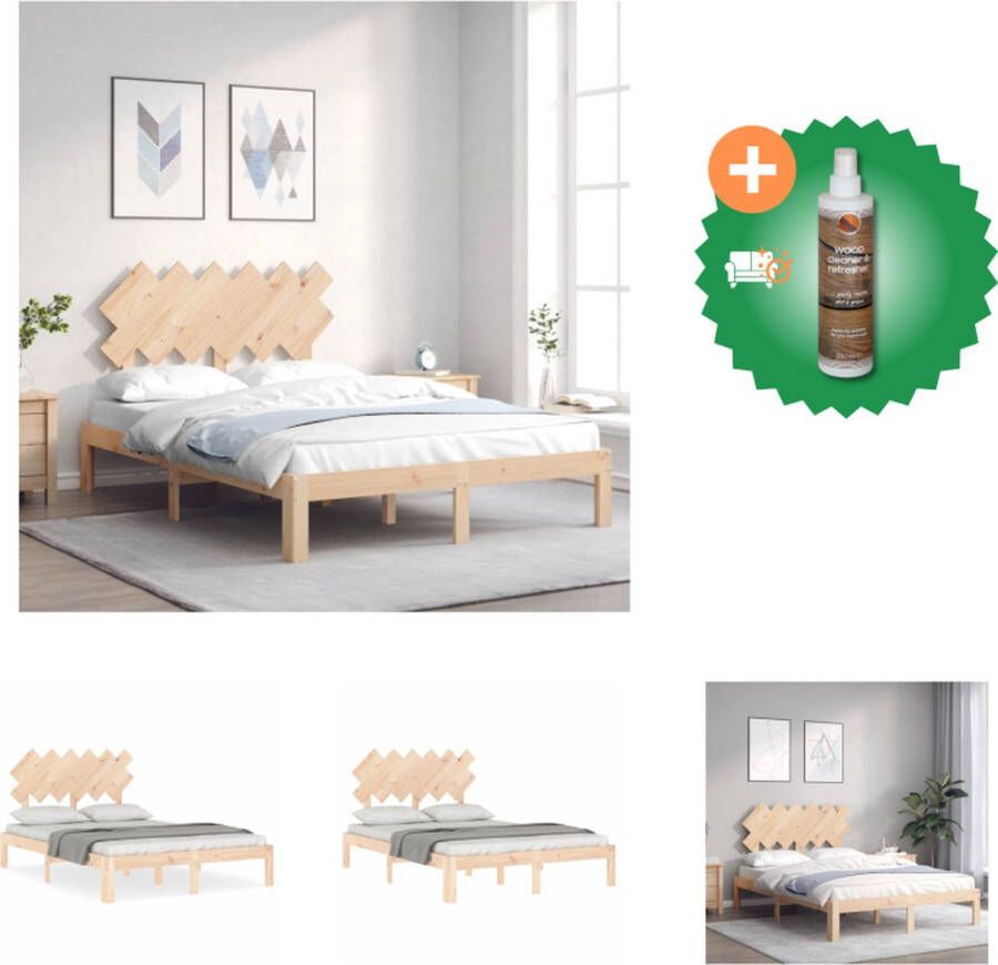 VidaXL Massief Grenenhouten Bedframe Multiplex Lattenbodem Uitstekende Ondersteuning 193.5 x 138.5 x 81 cm 135 x 190 cm (4FT6 Double) Montage Vereist Bed Inclusief Houtreiniger en verfrisser