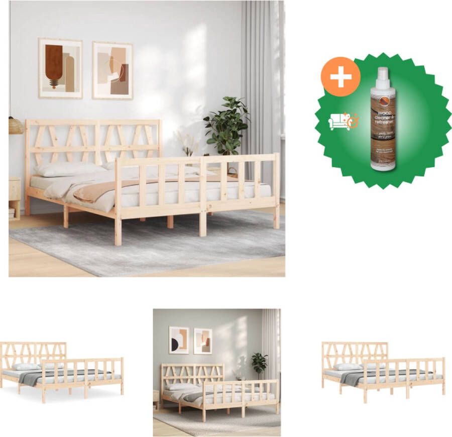 VidaXL Massief Grenenhouten Bedframe naam Bedframe 205.5 x 165.5 x 100 cm Grenenhout Bed Inclusief Houtreiniger en verfrisser
