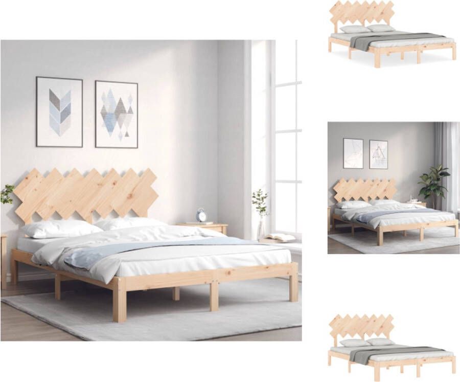 VidaXL Massief Grenenhouten Bedframe Praktisch en Decoratief Afmeting- 203.5 x 143.5 x 80.5 cm Uitstekende Ondersteuning Bed
