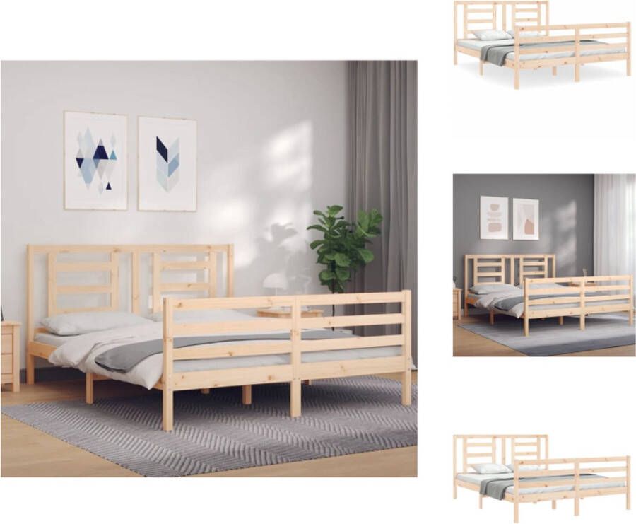VidaXL Massief Grenenhouten Bedframe Praktisch en Decoratief Multiplex Lattenbodem Functioneel Hoofd- en Voeteneinde 205.5 x 165.5 x 100 cm Geschikt voor 160 x 200 cm Matras Montage vereist Bed - Foto 2