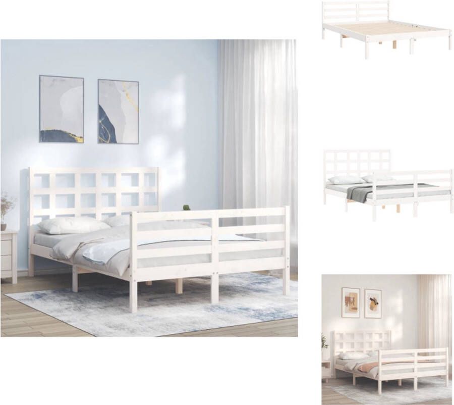 VidaXL Bedframe Bedframes Bed Tweepersoonsbed Bedframe met hoofdbord massief hout wit 4FT Small Double - Foto 5