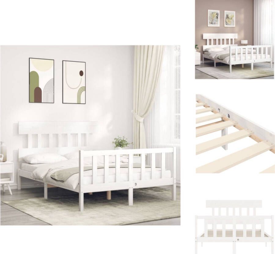 VidaXL Massief grenenhouten bedframe wit 195.5 x 125.5 x 81 cm multiplex lattenbodem Bed