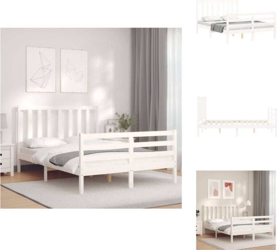 VidaXL Massief grenenhouten Bedframe Wit 195.5 x 145.5 x 100 cm Multiplex lattenbodem Bed