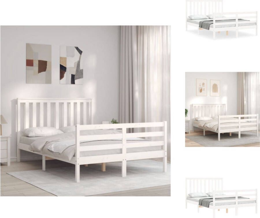 vidaXL Massief grenenhouten bedframe wit 195.5 x 145.5 x 101 cm multiplex lattenbodem Bed