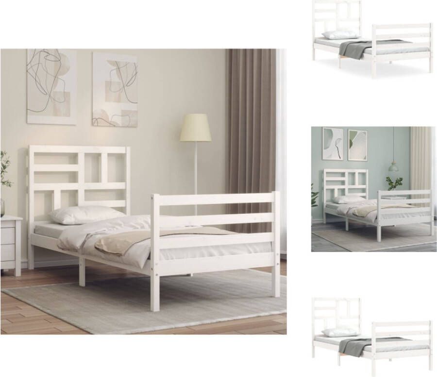 vidaXL Massief Grenenhouten Bedframe Wit 195.5 x 95.5 x 104 cm Multiplex Lattenbodem Matras niet inbegrepen Bed